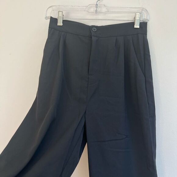 Black High Rise Elastic Back Straight Leg Boutique Trouser Pant Medium - Picture 2 of 8